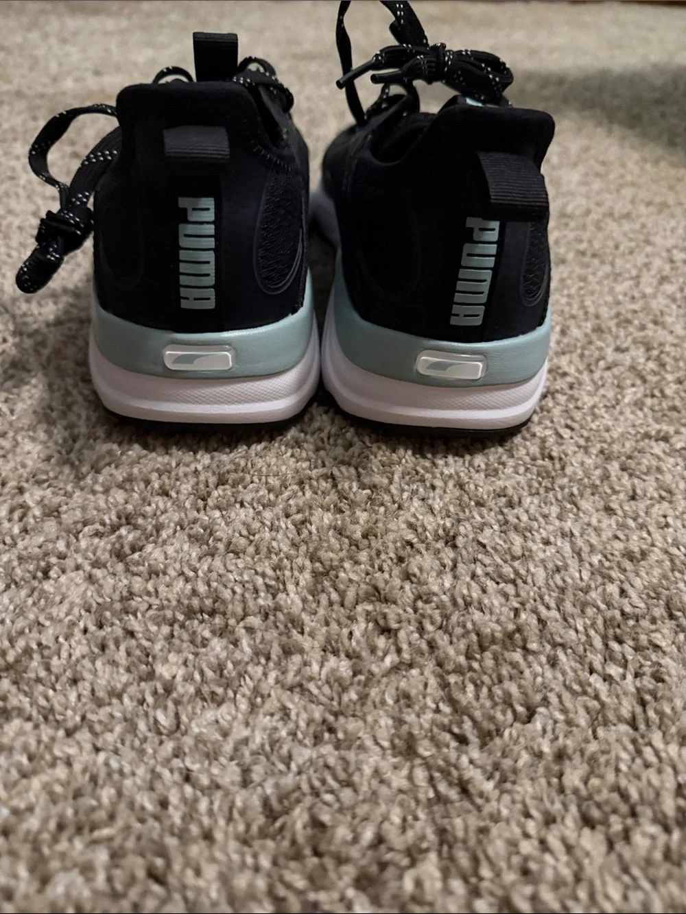 Puma Black Athletic Running Sneakers with Light Blue Accents Softfoam